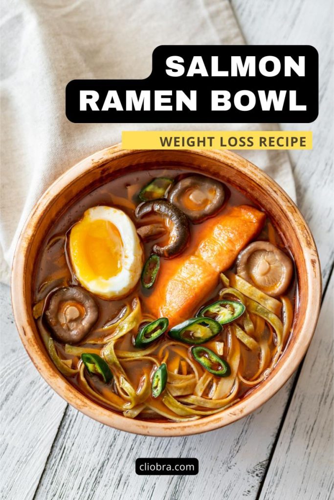 Salmon Ramen Bowl Poached Salmon and Softboiled Eggs High Protein