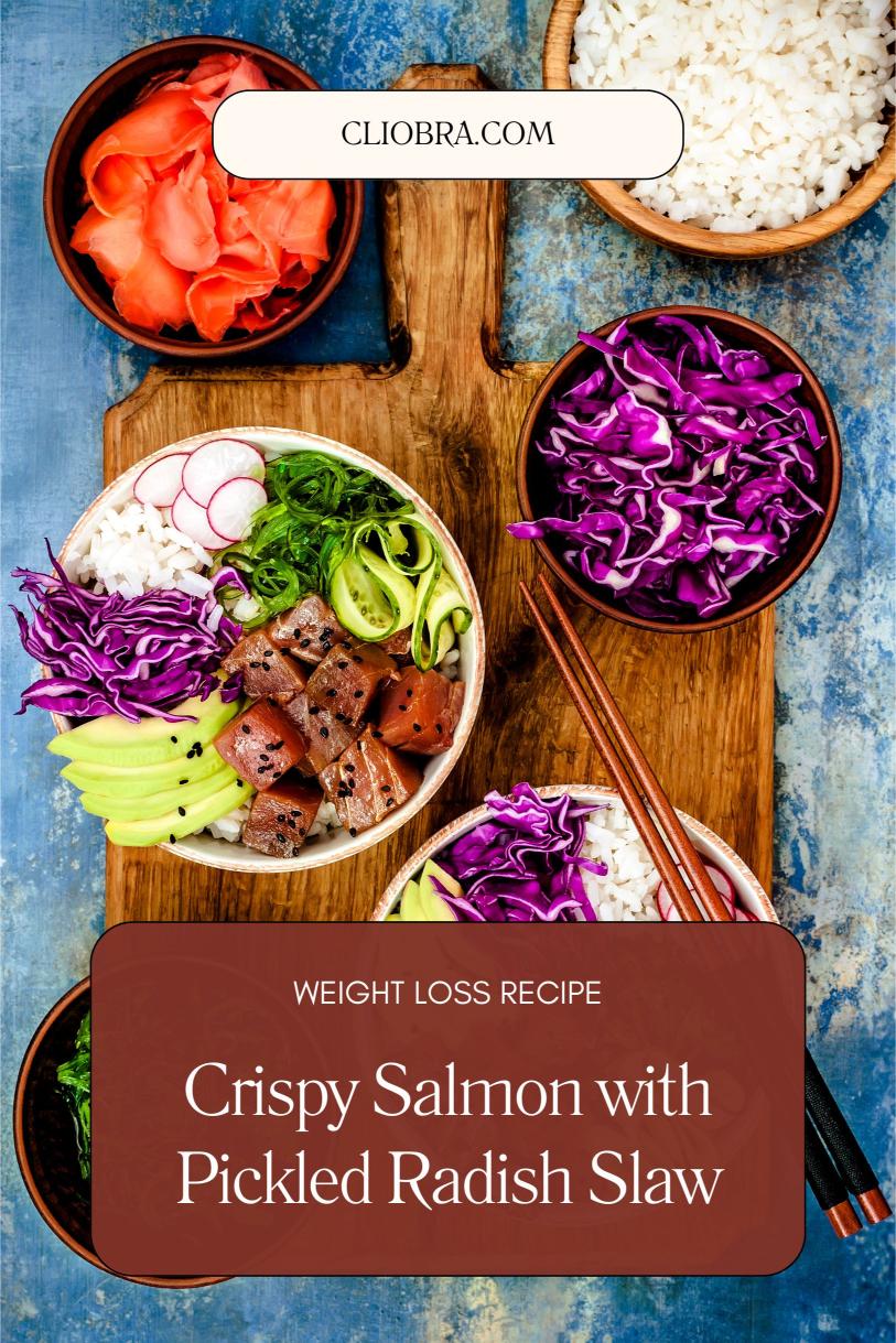 Crispy Salmon with Pickled Radish Slaw – Pan-fried Protein Rich Healthy Weight Loss Recipe