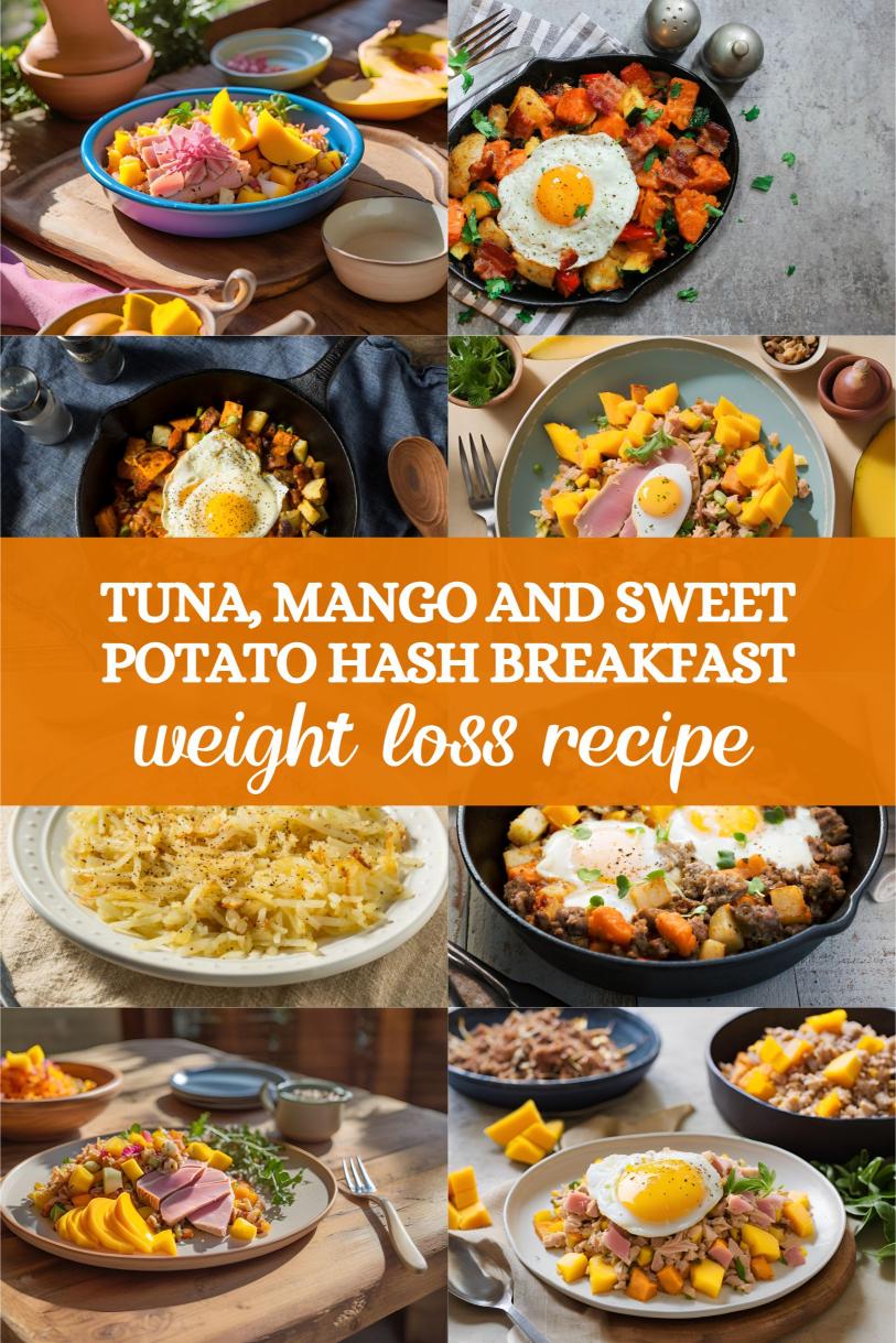 Tuna, Mango and Sweet Potato Hash Breakfast with Onions and Poached Eggs Weight Loss Recipe