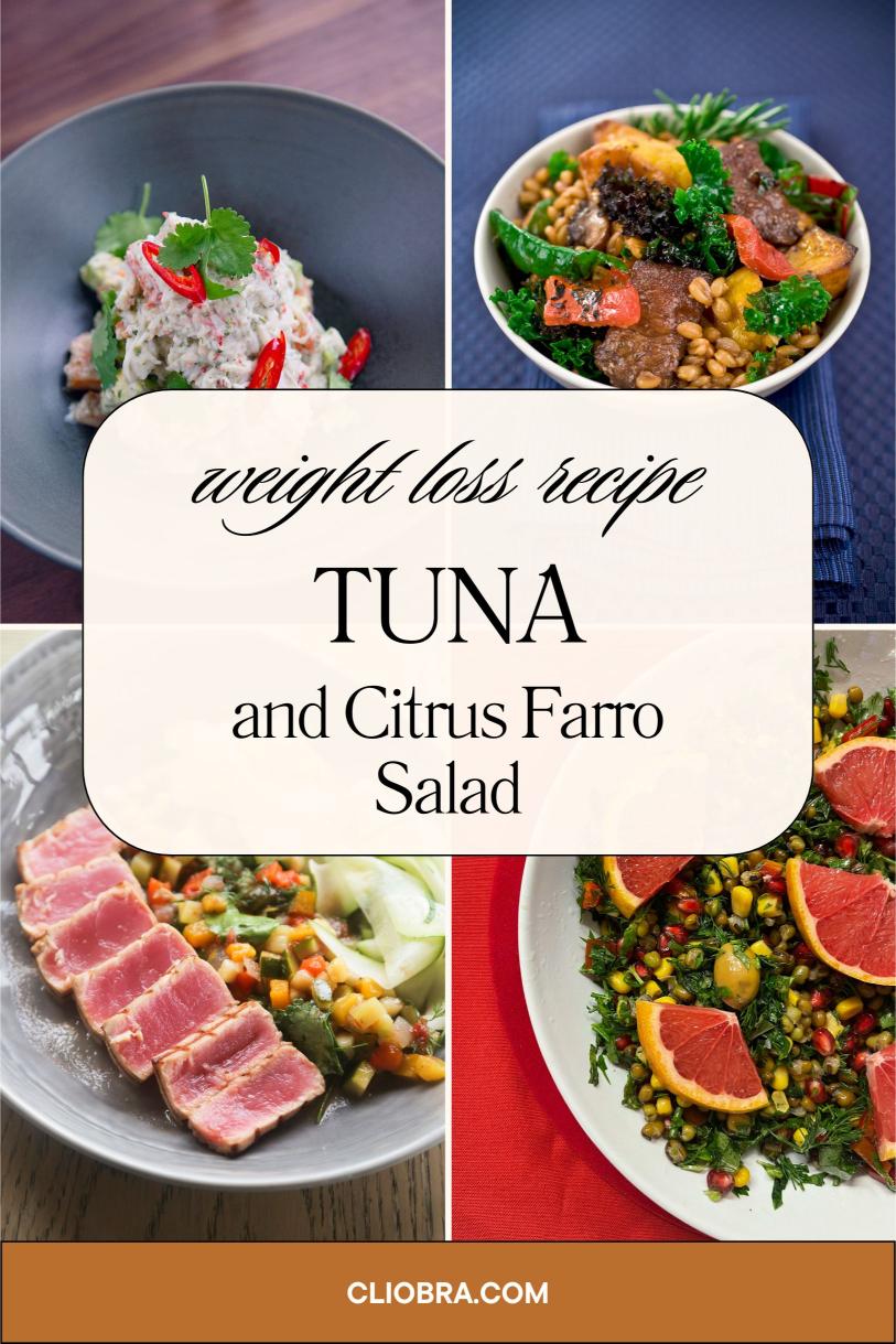 Tuna and Citrus Farro Salad with Orange Segments and Pomegranate Seeds Weight Loss Recipe