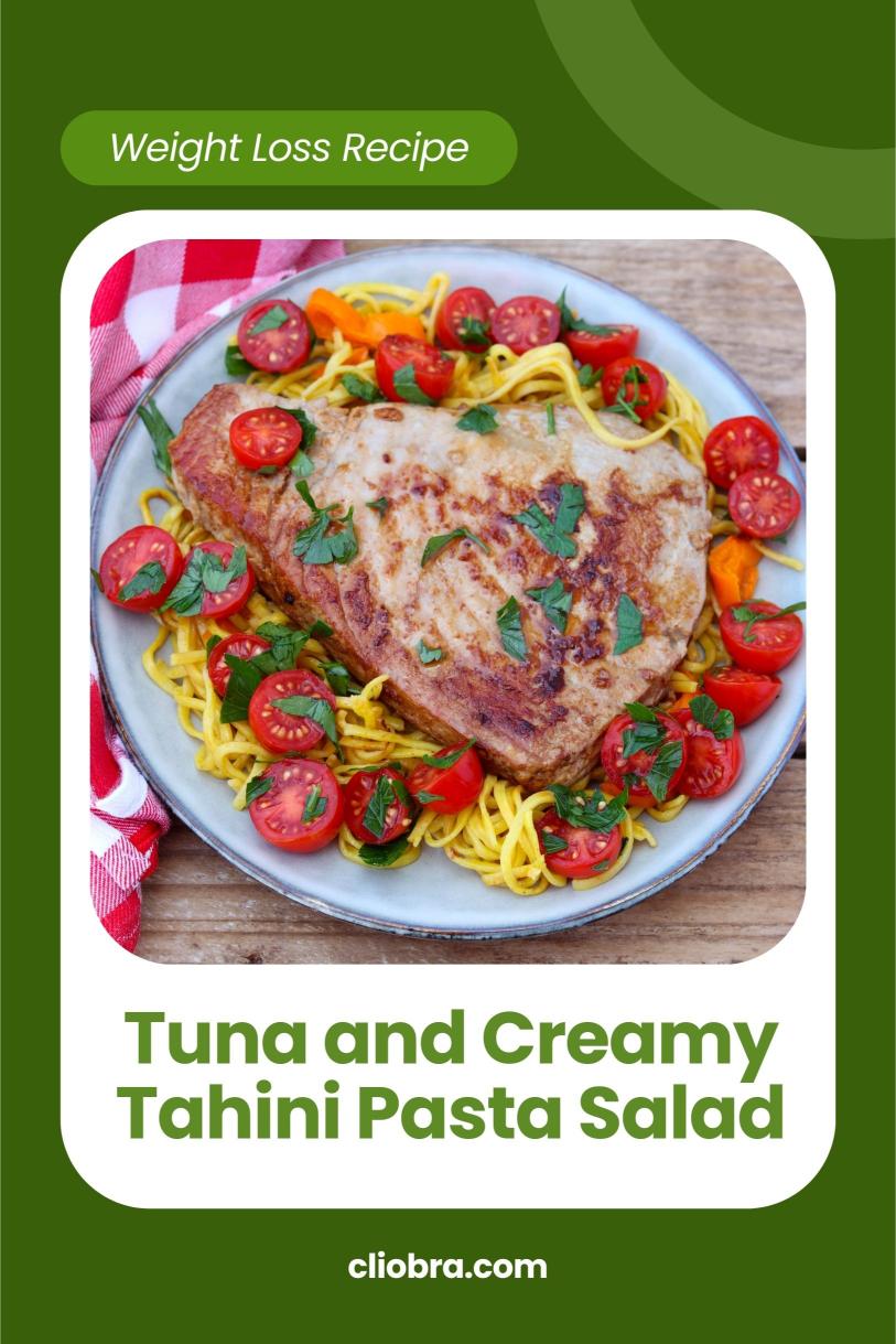 Tuna and Creamy Tahini Pasta Salad with Chickpeas and Cherry Tomatoes Weight Loss Recipe