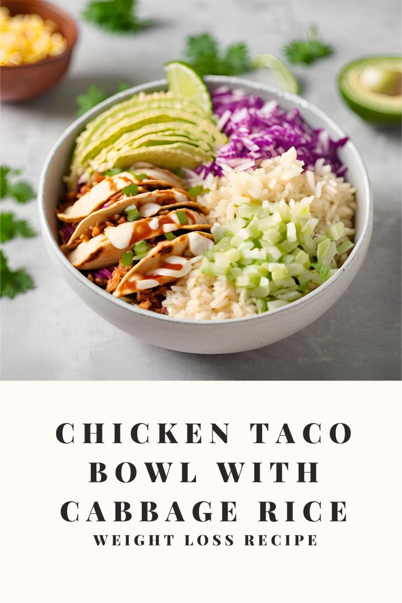 Chicken Taco Bowl with Cabbage Rice Served with Avocado, and Salsa Weight Loss Recipe