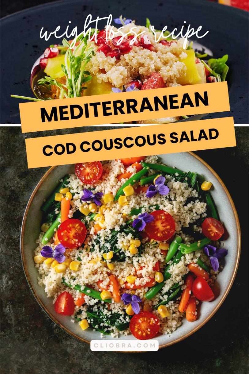 Cod Mediterranean Couscous Salad with Olives, Tomatoes and Cucumbers Weight Loss Recipe