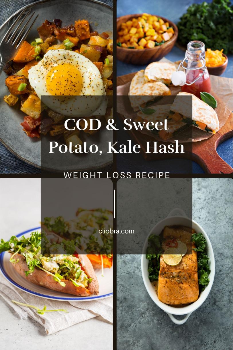 Cod Paired with A Comforting Sweet Potato, Kale Hash and Mashed Avocado Weight Loss Recipe