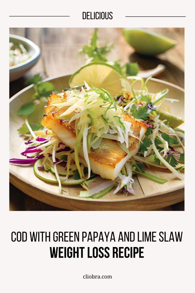 Cod Paired with A Tangy Green Papaya and Lime Slaw – A Delicious Low Carb Weight Loss Recipe