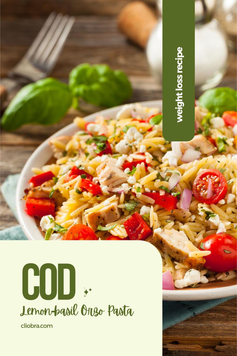 Cod Served on A Bed of Lemon-basil Orzo Pasta with A Drizzle of Olive Oil Weight Loss Recipe