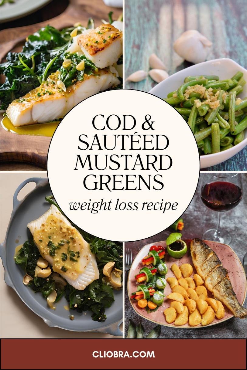 Cod Served with Sautéed Mustard Greens and Roasted Garlic Weight Loss Recipe