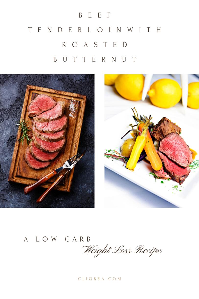 Beef Tenderloin Slices with Roasted Butternut Squash and Sage: A Low Carb Weight Loss Recipe