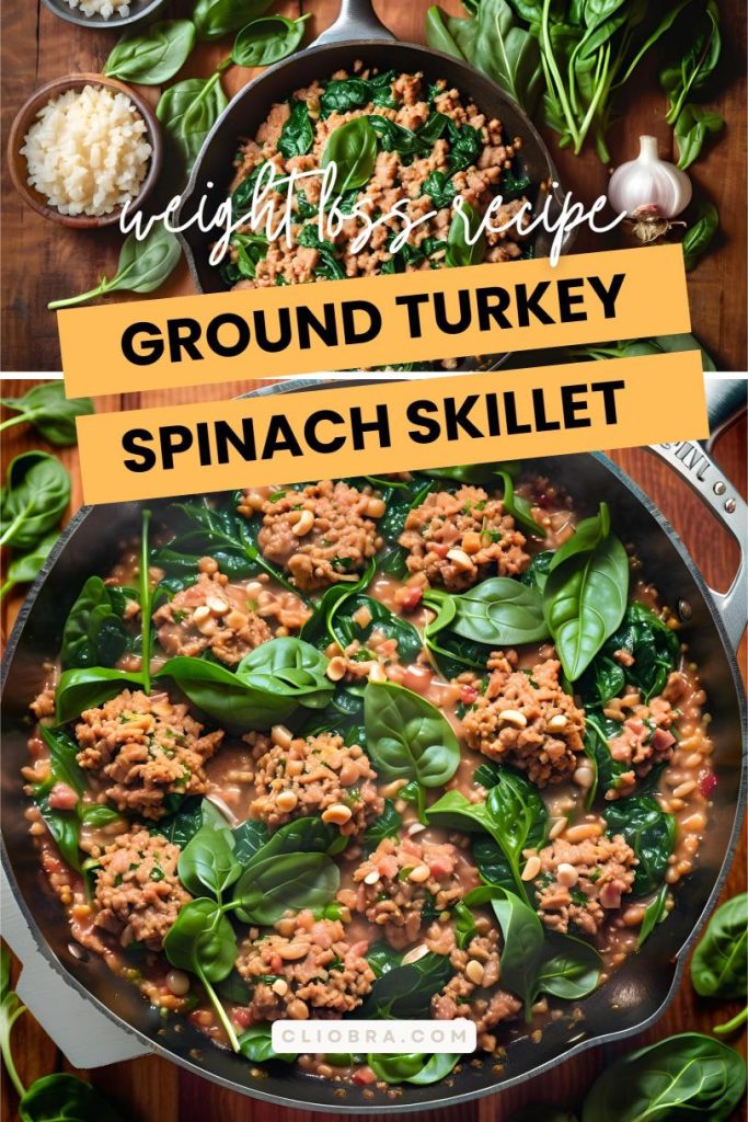 Ground Turkey and Spinach Skillet with Garlic and Crushed Tomatoes A