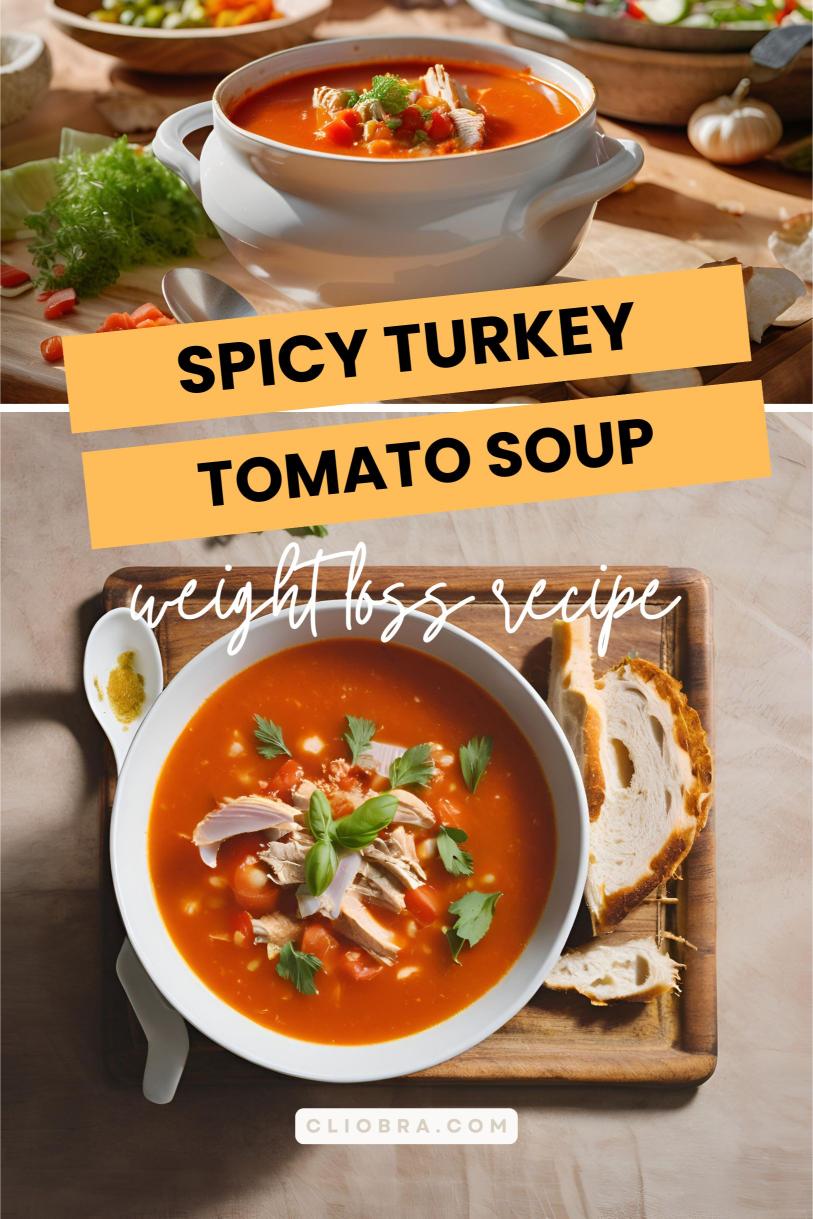 Spicy Turkey and Tomato Soup Garnished with Fresh Basil – A Hearty Weight Loss Recipe